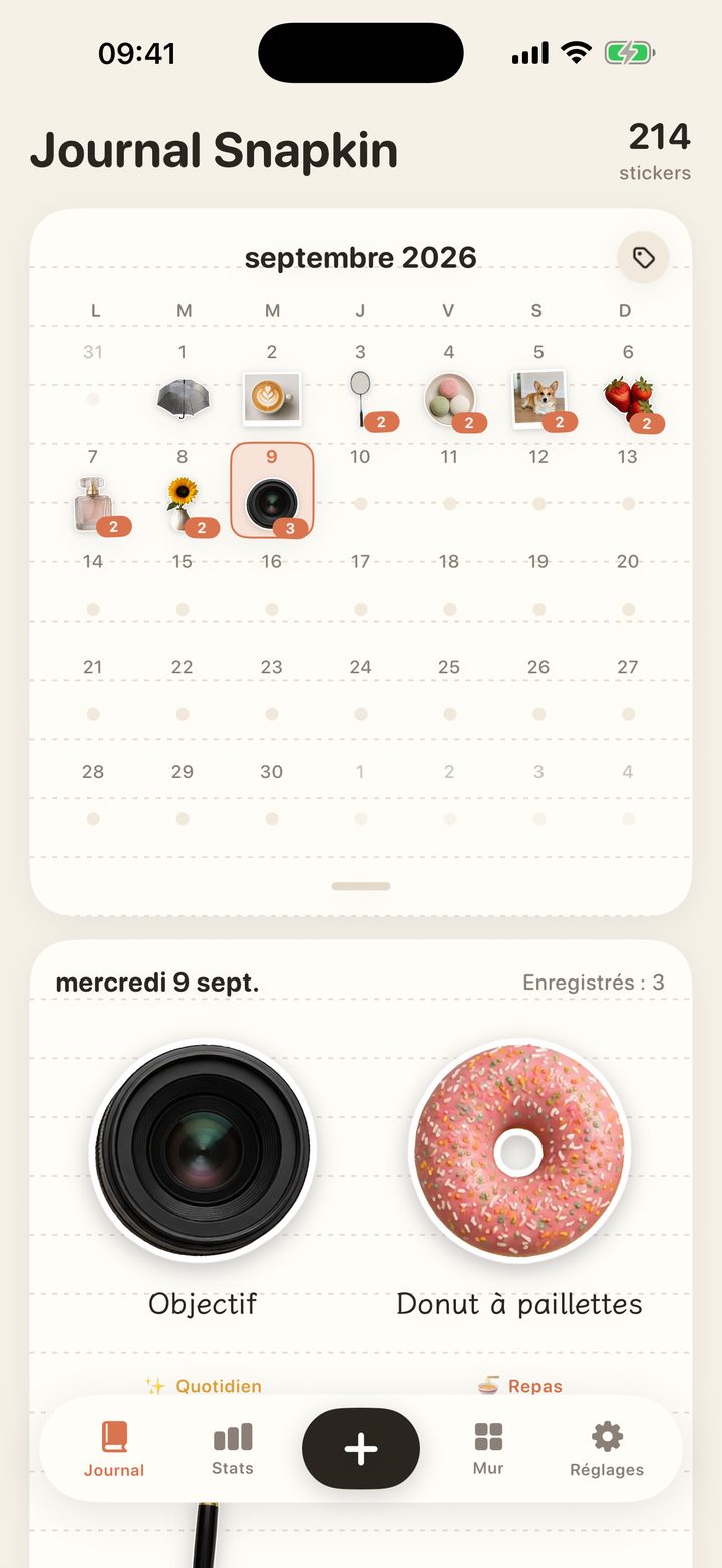 Le mois entier déplié, chaque case avec le sticker de couverture du jour