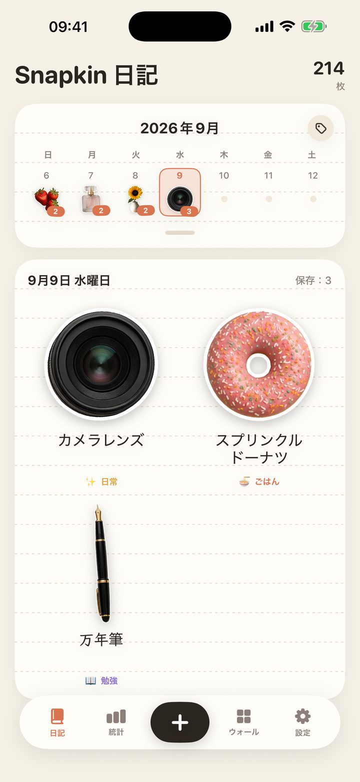 Snapkin の日記ページ：今週の週バーと今日のステッカー